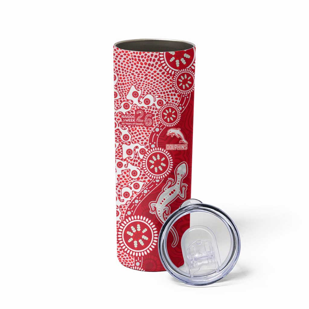 Dolphins NRL NAIDOC Week 2026 Skinny Tumbler Aboriginal Lizard Dot Painting - 50 Years of Deadly