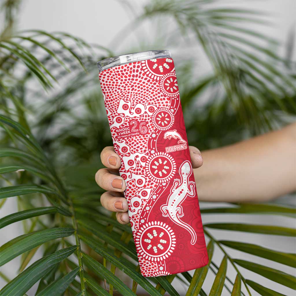 Dolphins NRL NAIDOC Week 2026 Skinny Tumbler Aboriginal Lizard Dot Painting - 50 Years of Deadly