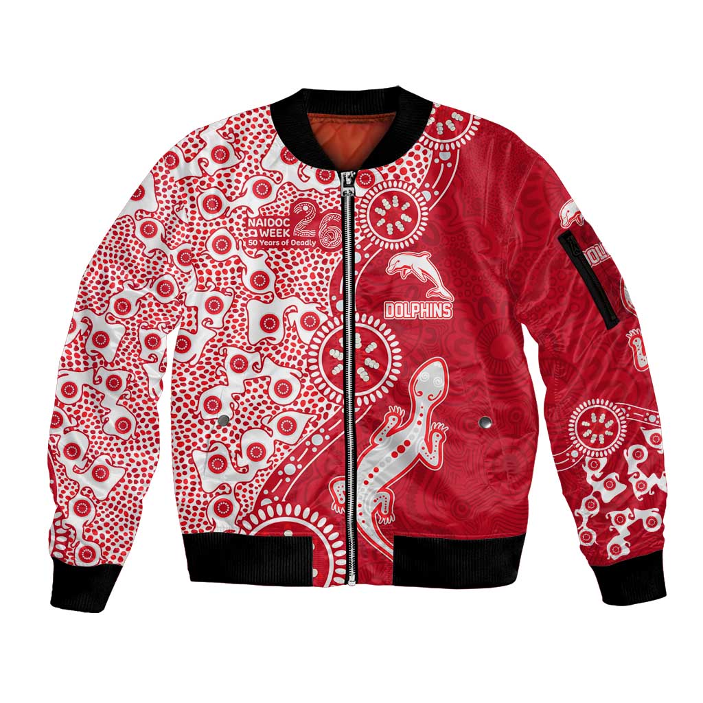 Dolphins NRL NAIDOC Week 2026 Sleeve Zip Bomber Jacket Aboriginal Lizard Dot Painting - 50 Years of Deadly