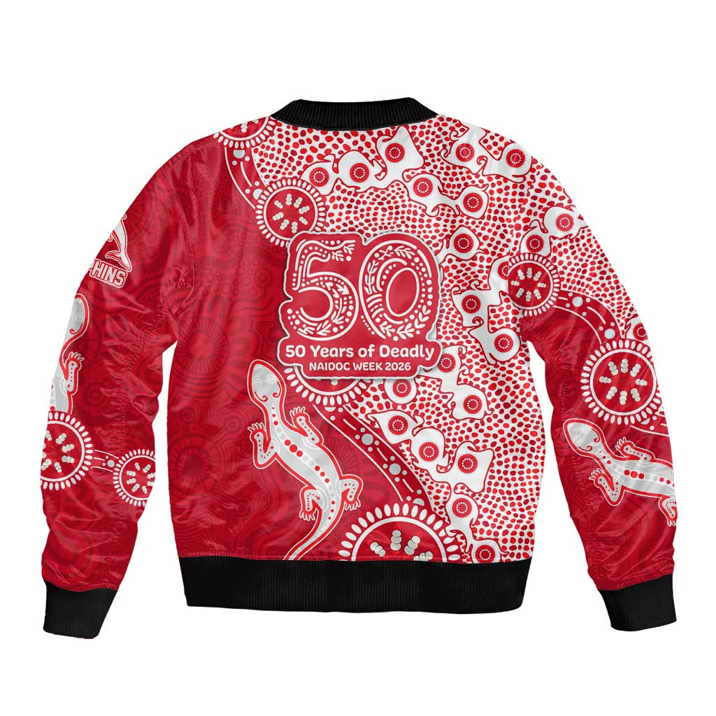 Dolphins NRL NAIDOC Week 2026 Sleeve Zip Bomber Jacket Aboriginal Lizard Dot Painting - 50 Years of Deadly