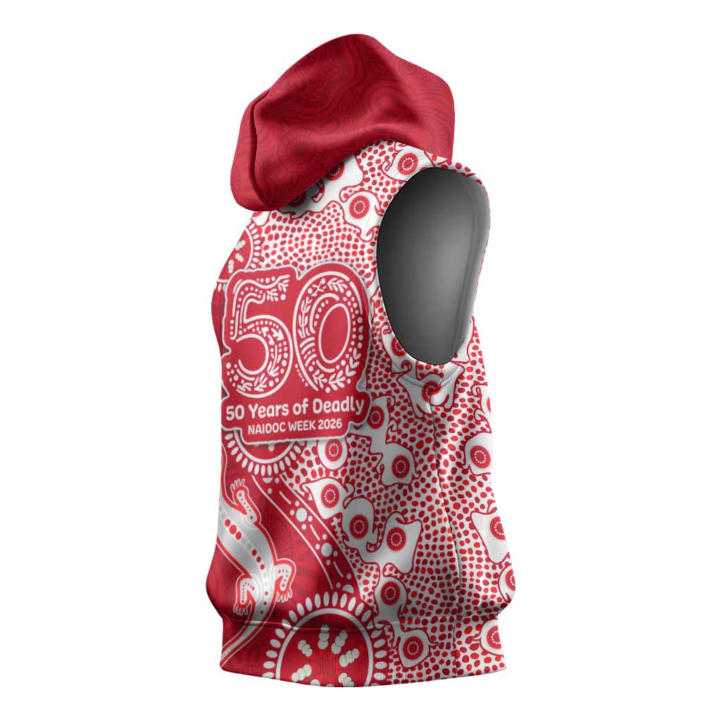 Dolphins NRL NAIDOC Week 2026 Sleeveless Hoodie Aboriginal Lizard Dot Painting - 50 Years of Deadly