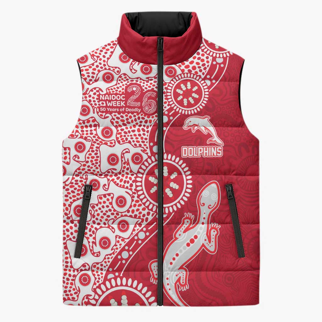 Dolphins NRL NAIDOC Week 2026 Sleeveless Puffer Jacket Aboriginal Lizard Dot Painting - 50 Years of Deadly