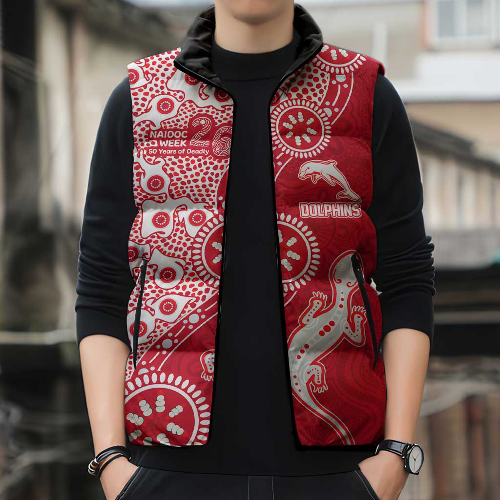 Dolphins NRL NAIDOC Week 2026 Sleeveless Puffer Jacket Aboriginal Lizard Dot Painting - 50 Years of Deadly