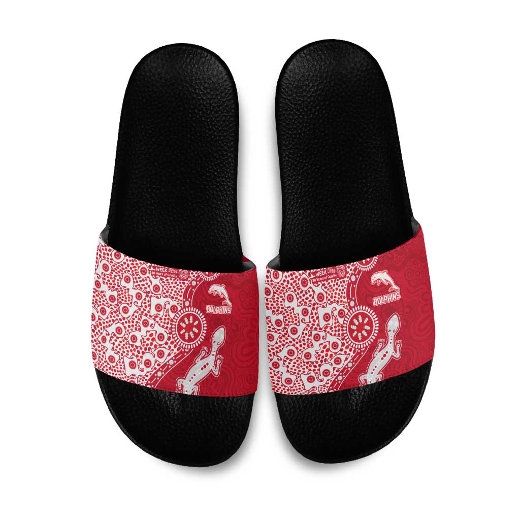 Dolphins NRL NAIDOC Week 2026 Slide Sandals Aboriginal Lizard Dot Painting - 50 Years of Deadly