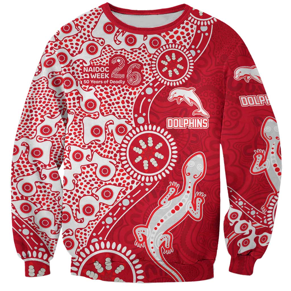 Dolphins NRL NAIDOC Week 2026 Sweatshirt Aboriginal Lizard Dot Painting - 50 Years of Deadly