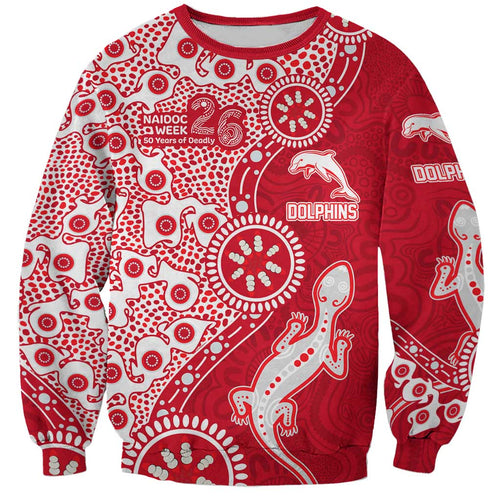 Dolphins NRL NAIDOC Week 2026 Sweatshirt Aboriginal Lizard Dot Painting - 50 Years of Deadly