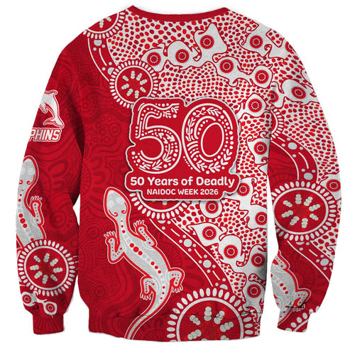 Dolphins NRL NAIDOC Week 2026 Sweatshirt Aboriginal Lizard Dot Painting - 50 Years of Deadly