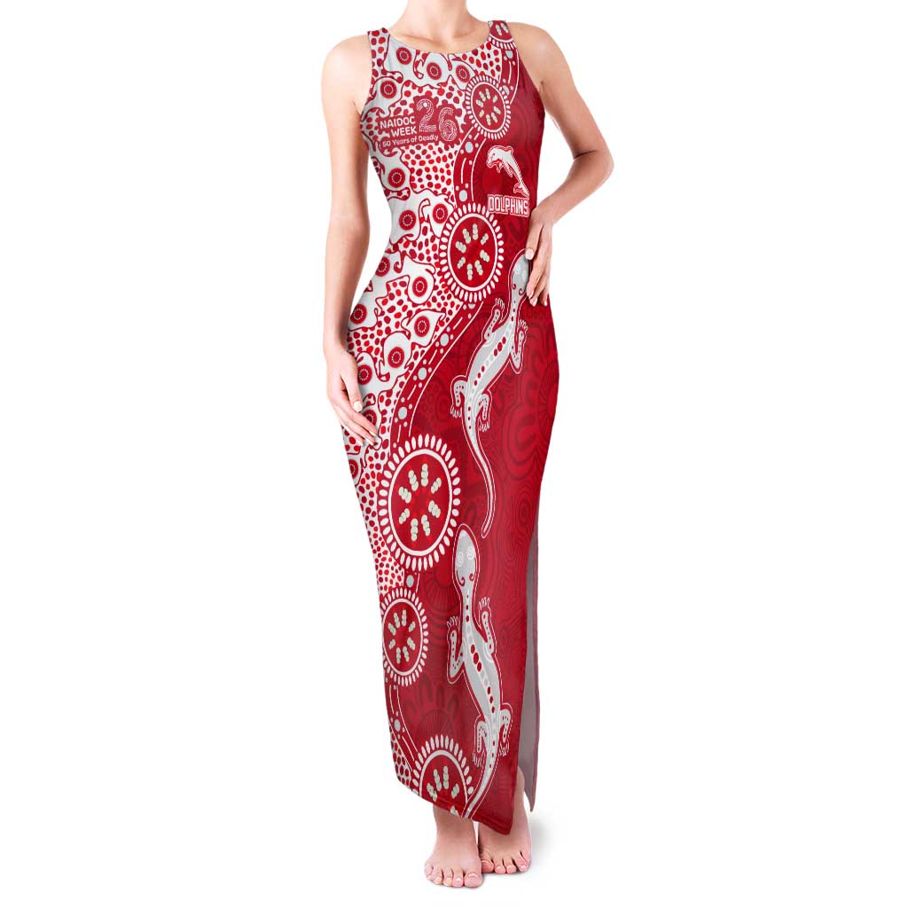 Dolphins NRL NAIDOC Week 2026 Tank Maxi Dress Aboriginal Lizard Dot Painting - 50 Years of Deadly