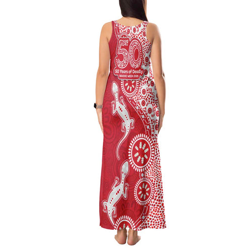 Dolphins NRL NAIDOC Week 2026 Tank Maxi Dress Aboriginal Lizard Dot Painting - 50 Years of Deadly