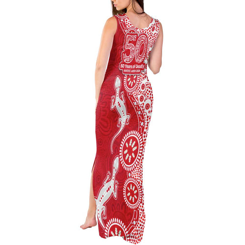 Dolphins NRL NAIDOC Week 2026 Tank Maxi Dress Aboriginal Lizard Dot Painting - 50 Years of Deadly