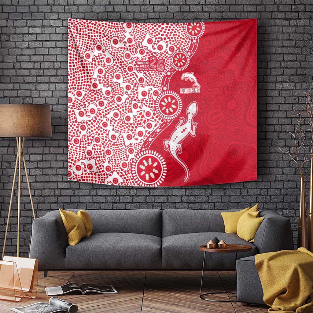 Dolphins NRL NAIDOC Week 2026 Tapestry Aboriginal Lizard Dot Painting - 50 Years of Deadly