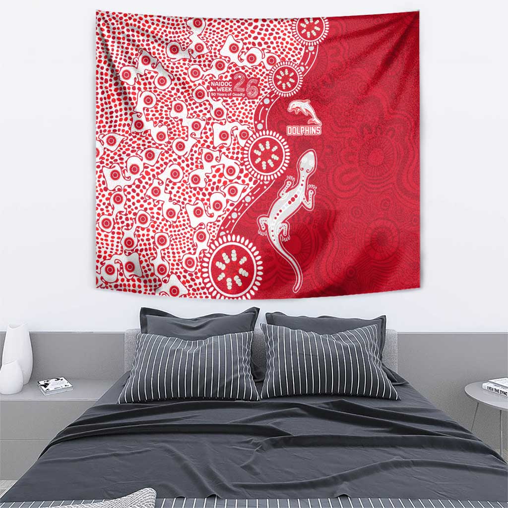 Dolphins NRL NAIDOC Week 2026 Tapestry Aboriginal Lizard Dot Painting - 50 Years of Deadly