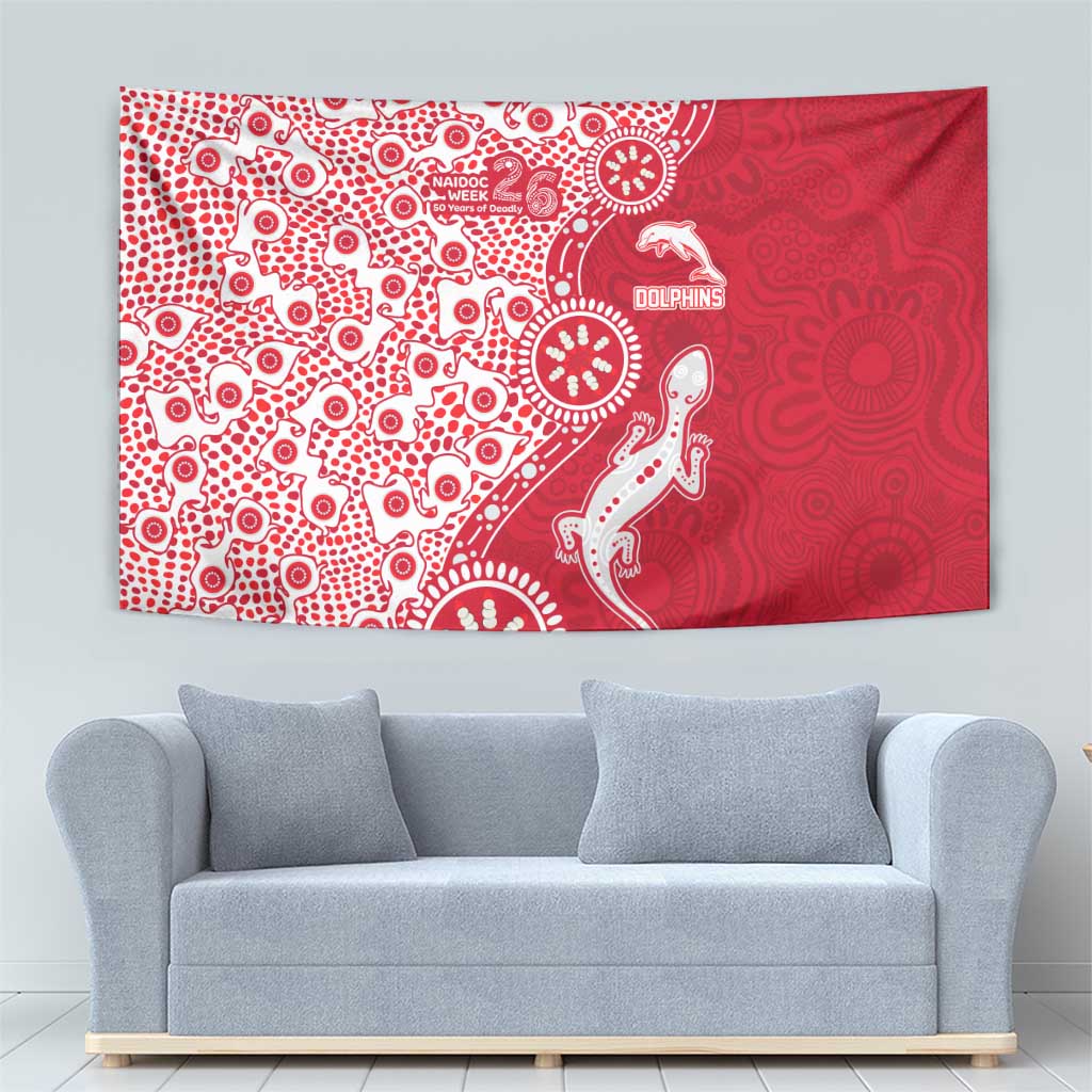 Dolphins NRL NAIDOC Week 2026 Tapestry Aboriginal Lizard Dot Painting - 50 Years of Deadly