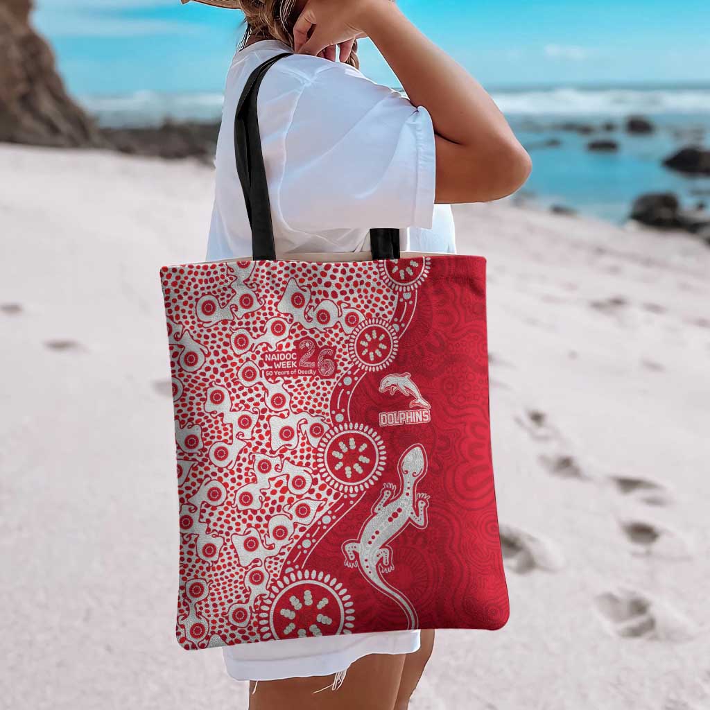 Dolphins NRL NAIDOC Week 2026 Tote Bag Aboriginal Lizard Dot Painting - 50 Years of Deadly