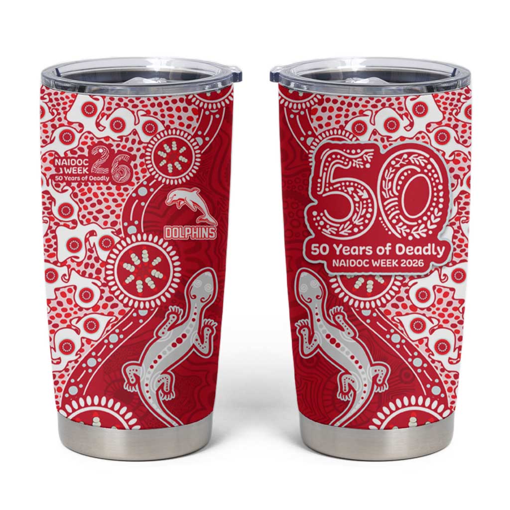 Dolphins NRL NAIDOC Week 2026 Tumbler Cup Aboriginal Lizard Dot Painting - 50 Years of Deadly