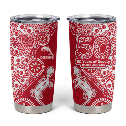 Dolphins NRL NAIDOC Week 2026 Tumbler Cup Aboriginal Lizard Dot Painting - 50 Years of Deadly