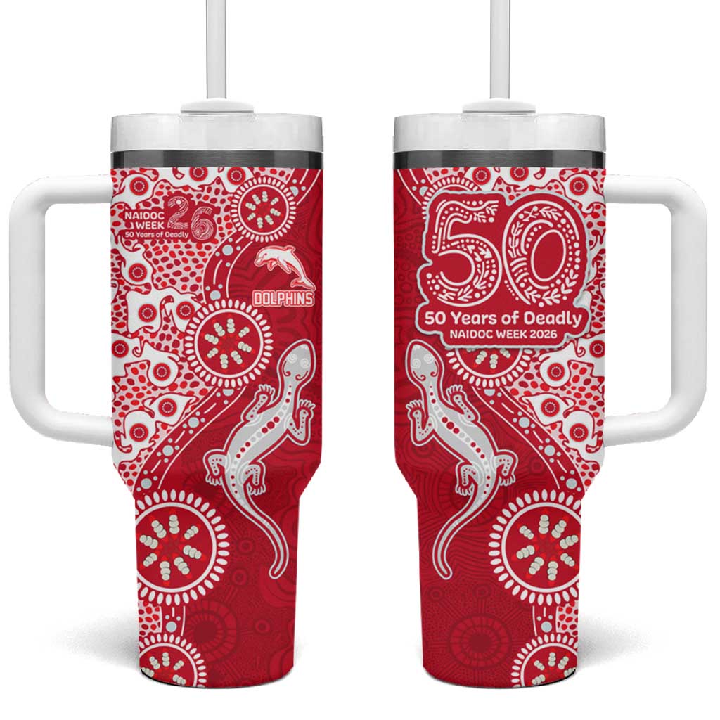 Dolphins NRL NAIDOC Week 2026 Tumbler With Handle Aboriginal Lizard Dot Painting - 50 Years of Deadly