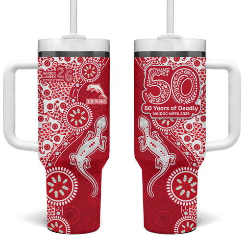 Dolphins NRL NAIDOC Week 2026 Tumbler With Handle Aboriginal Lizard Dot Painting - 50 Years of Deadly