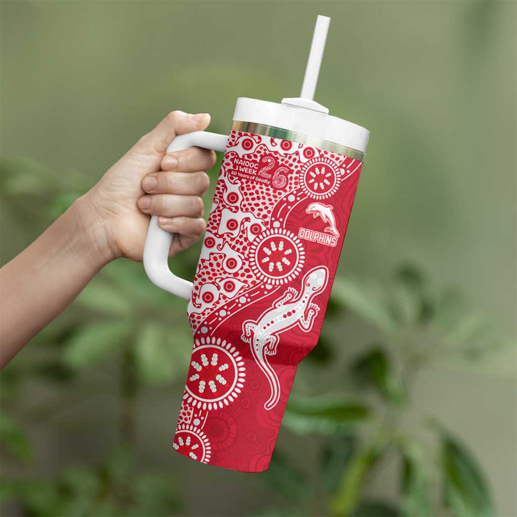 Dolphins NRL NAIDOC Week 2026 Tumbler With Handle Aboriginal Lizard Dot Painting - 50 Years of Deadly