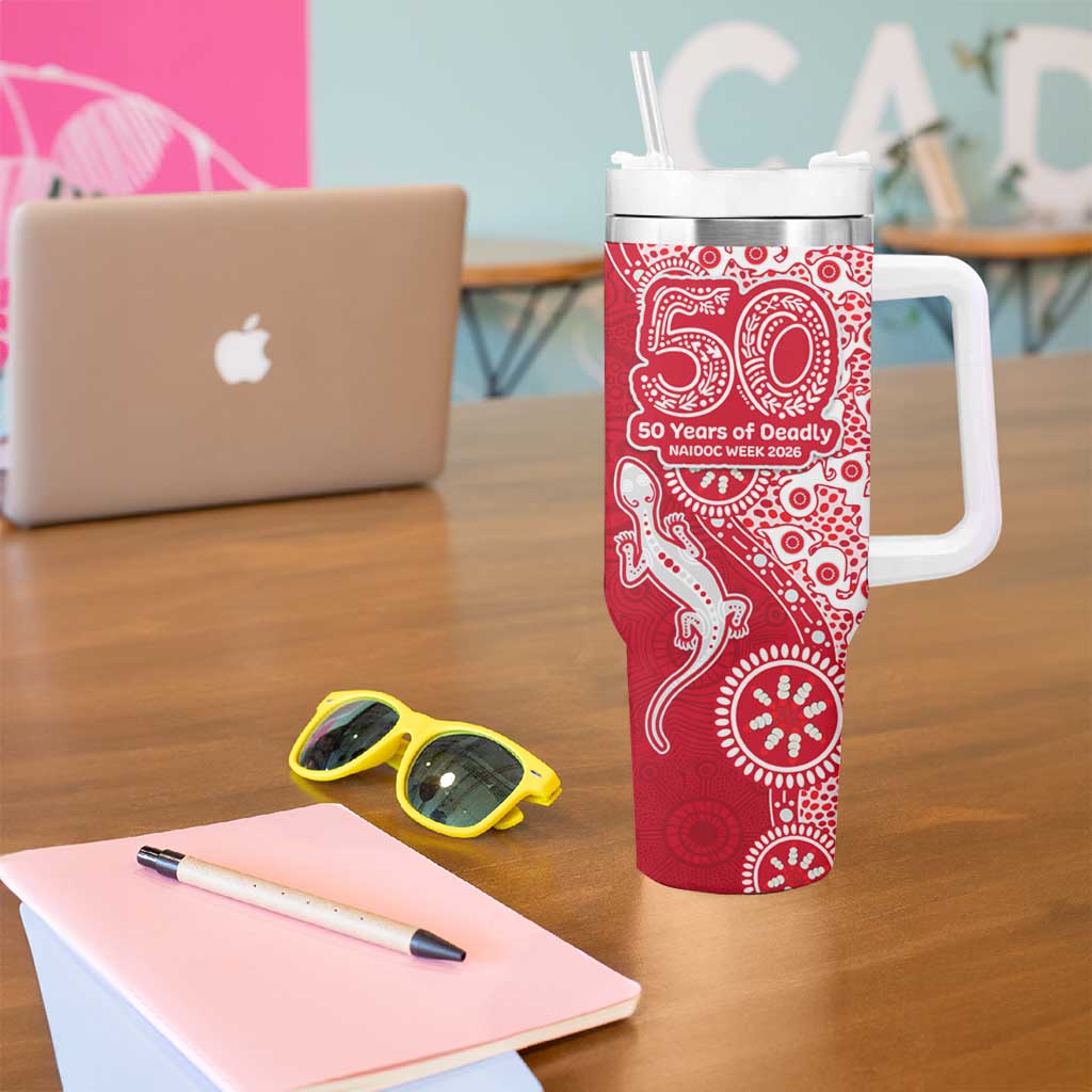 Dolphins NRL NAIDOC Week 2026 Tumbler With Handle Aboriginal Lizard Dot Painting - 50 Years of Deadly