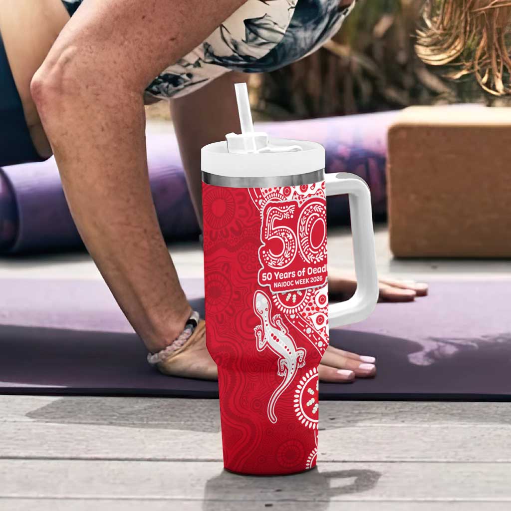 Dolphins NRL NAIDOC Week 2026 Tumbler With Handle Aboriginal Lizard Dot Painting - 50 Years of Deadly