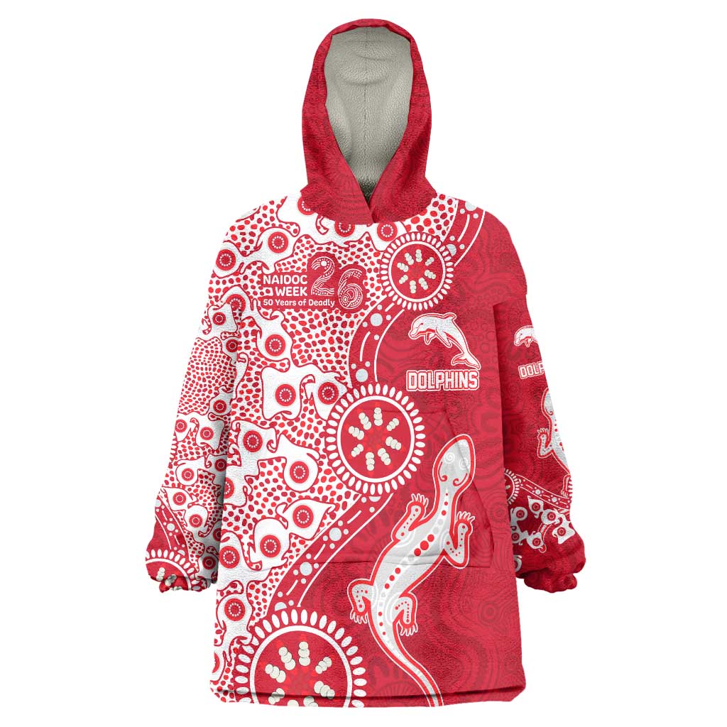 Dolphins NRL NAIDOC Week 2026 Wearable Blanket Hoodie Aboriginal Lizard Dot Painting - 50 Years of Deadly