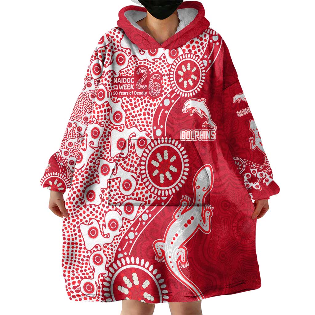 Dolphins NRL NAIDOC Week 2026 Wearable Blanket Hoodie Aboriginal Lizard Dot Painting - 50 Years of Deadly