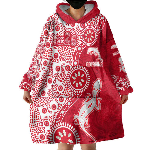 Dolphins NRL NAIDOC Week 2026 Wearable Blanket Hoodie Aboriginal Lizard Dot Painting - 50 Years of Deadly