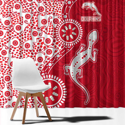 Dolphins NRL NAIDOC Week 2026 Window Curtain Aboriginal Lizard Dot Painting - 50 Years of Deadly