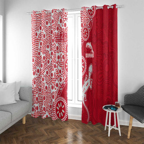 Dolphins NRL NAIDOC Week 2026 Window Curtain Aboriginal Lizard Dot Painting - 50 Years of Deadly