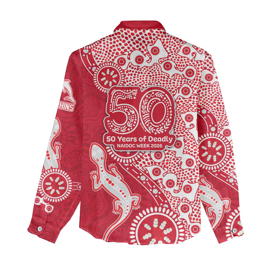Dolphins NRL NAIDOC Week 2026 Women Casual Shirt Aboriginal Lizard Dot Painting - 50 Years of Deadly