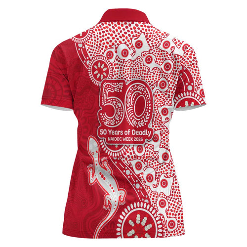 Dolphins NRL NAIDOC Week 2026 Women Polo Shirt Aboriginal Lizard Dot Painting - 50 Years of Deadly