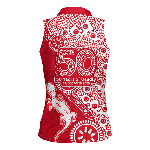 Dolphins NRL NAIDOC Week 2026 Women Sleeveless Polo Shirt Aboriginal Lizard Dot Painting - 50 Years of Deadly