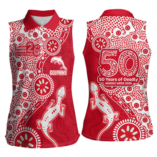 Dolphins NRL NAIDOC Week 2026 Women Sleeveless Polo Shirt Aboriginal Lizard Dot Painting - 50 Years of Deadly