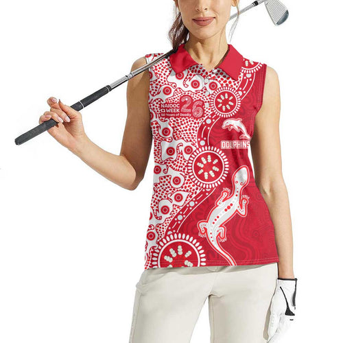 Dolphins NRL NAIDOC Week 2026 Women Sleeveless Polo Shirt Aboriginal Lizard Dot Painting - 50 Years of Deadly