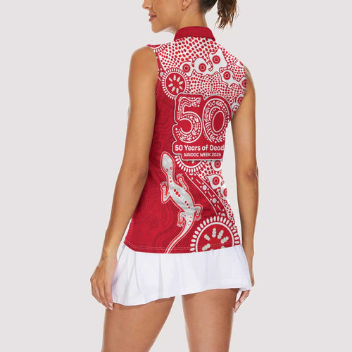 Dolphins NRL NAIDOC Week 2026 Women Sleeveless Polo Shirt Aboriginal Lizard Dot Painting - 50 Years of Deadly