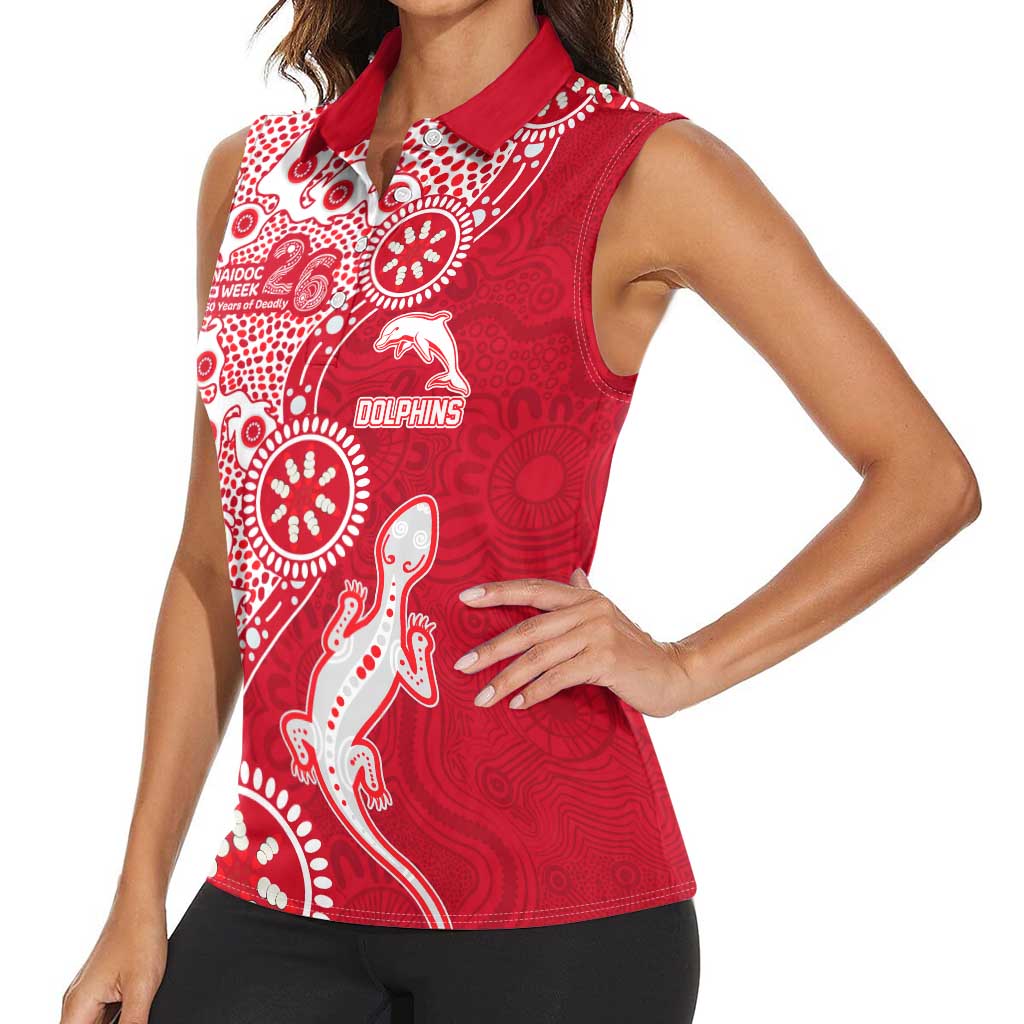 Dolphins NRL NAIDOC Week 2026 Women Sleeveless Polo Shirt Aboriginal Lizard Dot Painting - 50 Years of Deadly
