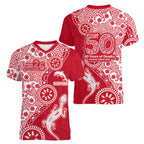 Dolphins NRL NAIDOC Week 2026 Women V-Neck T-Shirt Aboriginal Lizard Dot Painting - 50 Years of Deadly