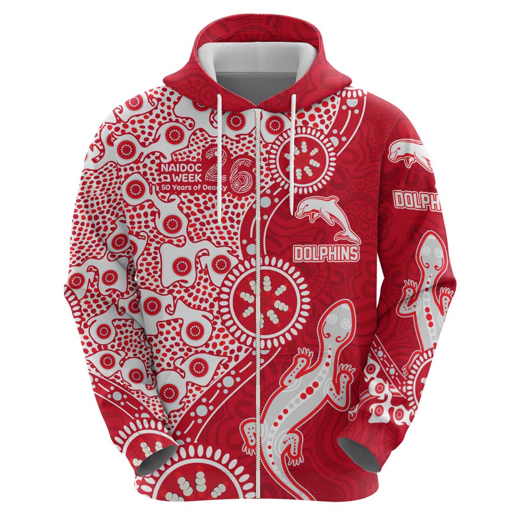 Dolphins NRL NAIDOC Week 2026 Zip Hoodie Aboriginal Lizard Dot Painting - 50 Years of Deadly