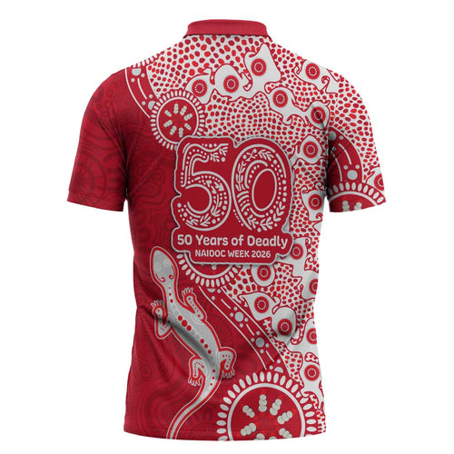 Dolphins NRL NAIDOC Week 2026 Zipper Polo Shirt Aboriginal Lizard Dot Painting - 50 Years of Deadly
