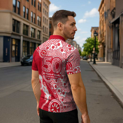 Dolphins NRL NAIDOC Week 2026 Zipper Polo Shirt Aboriginal Lizard Dot Painting - 50 Years of Deadly