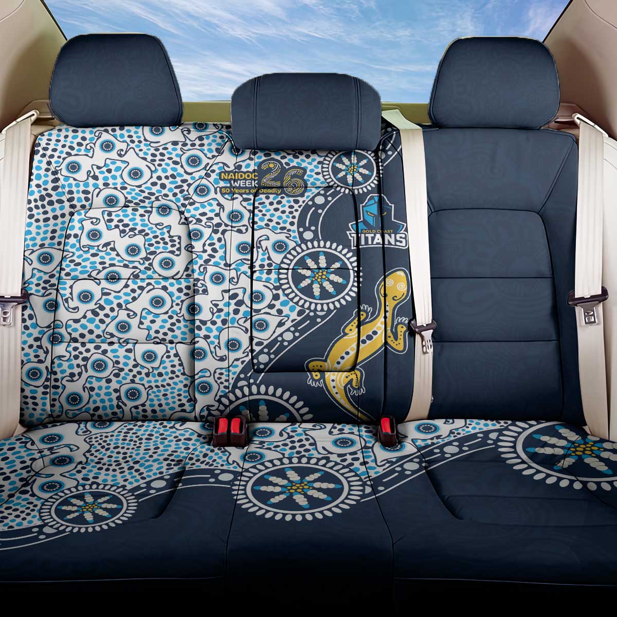 Gold Coast Titans NAIDOC Week 2026 Back Car Seat Cover Aboriginal Lizard Dot Painting - 50 Years of Deadly