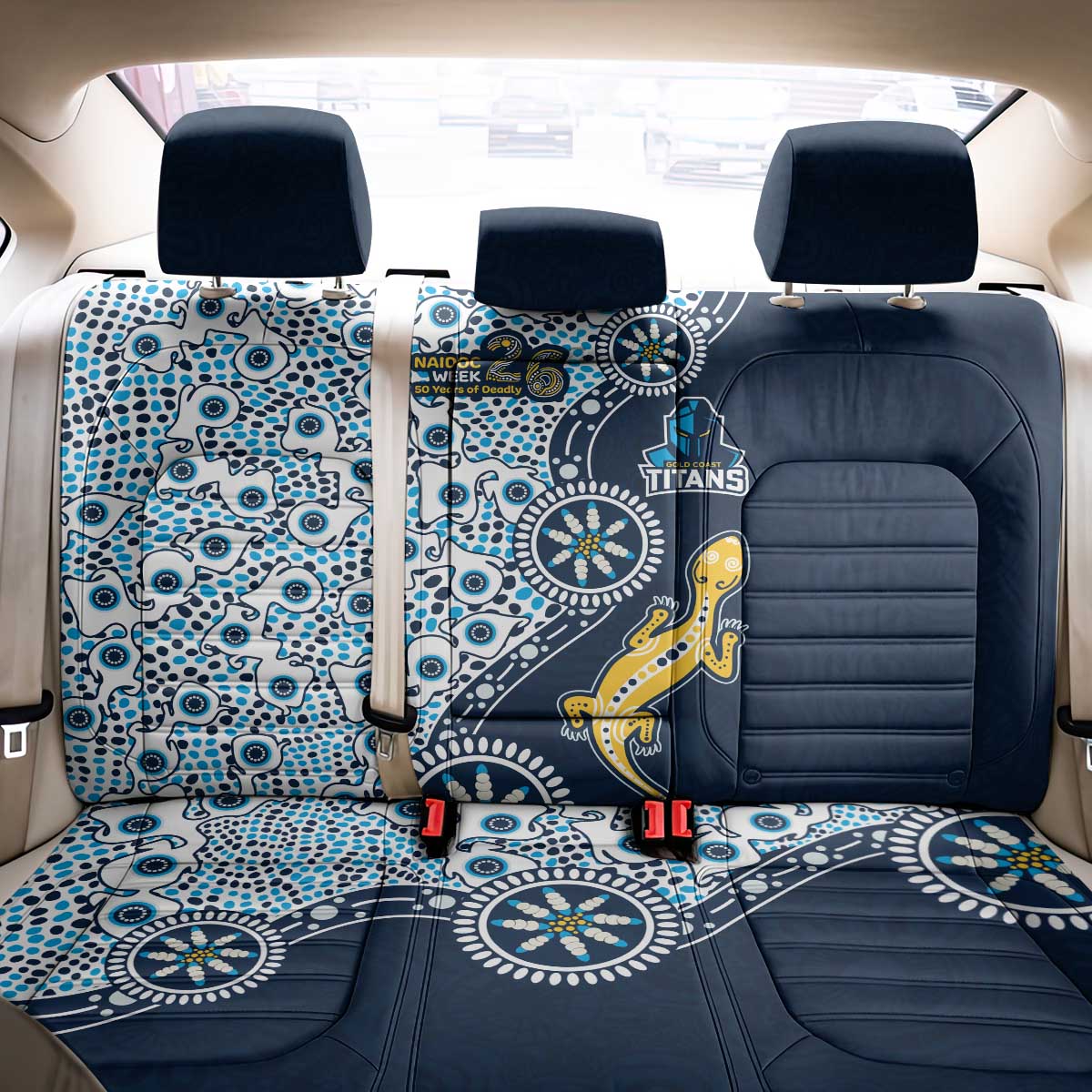 Gold Coast Titans NAIDOC Week 2026 Back Car Seat Cover Aboriginal Lizard Dot Painting - 50 Years of Deadly