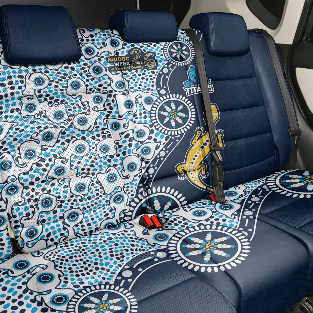 Gold Coast Titans NAIDOC Week 2026 Back Car Seat Cover Aboriginal Lizard Dot Painting - 50 Years of Deadly