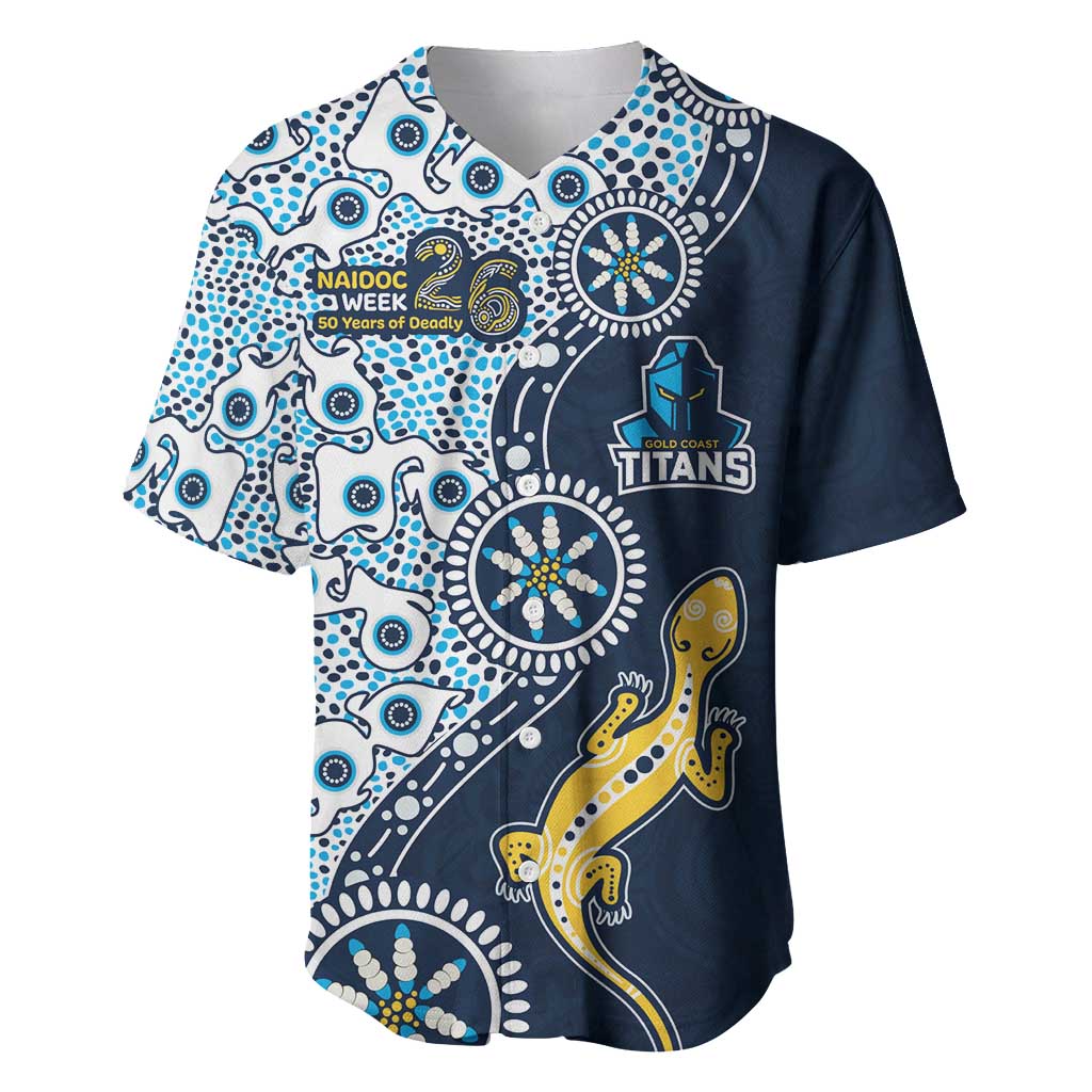 Gold Coast Titans NAIDOC Week 2026 Baseball Jersey Aboriginal Lizard Dot Painting - 50 Years of Deadly