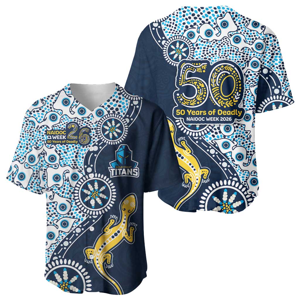 Gold Coast Titans NAIDOC Week 2026 Baseball Jersey Aboriginal Lizard Dot Painting - 50 Years of Deadly