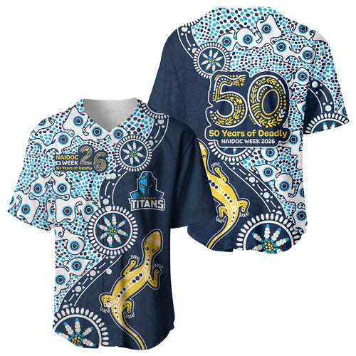 Gold Coast Titans NAIDOC Week 2026 Baseball Jersey Aboriginal Lizard Dot Painting - 50 Years of Deadly