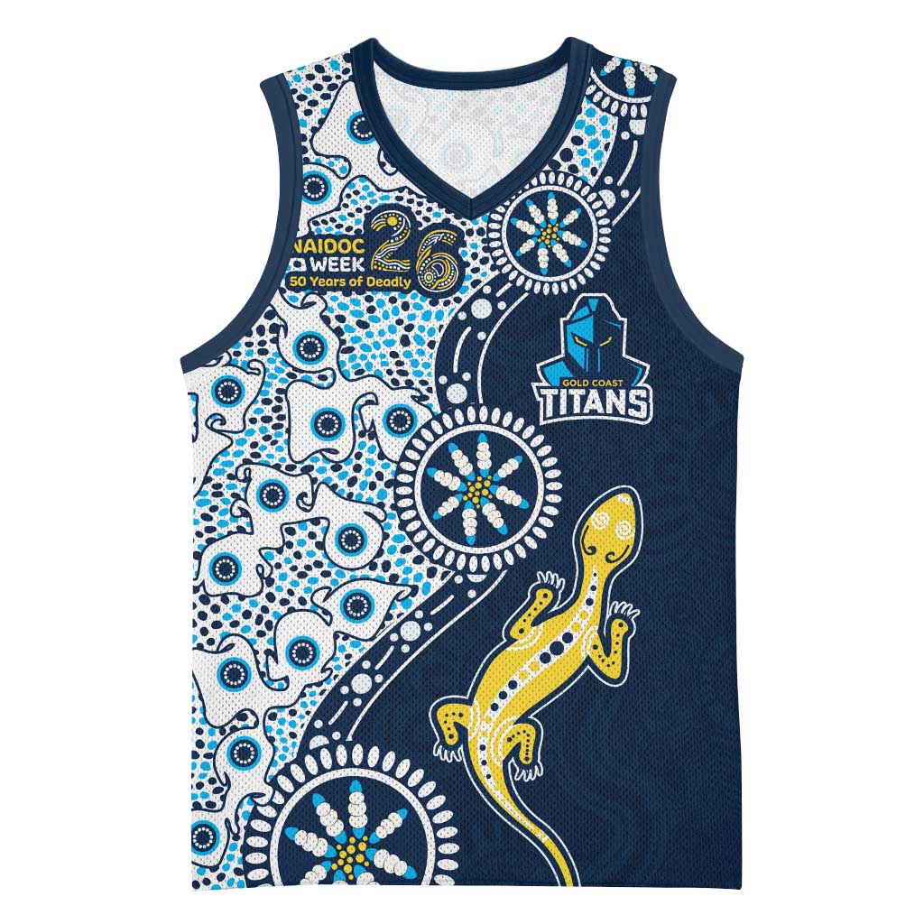 Gold Coast Titans NAIDOC Week 2026 Basketball Jersey Aboriginal Lizard Dot Painting - 50 Years of Deadly