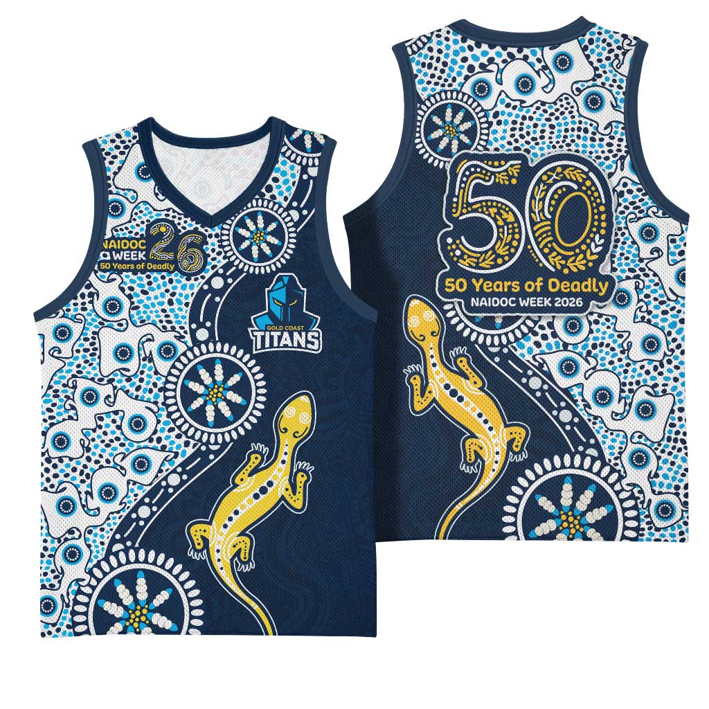 Gold Coast Titans NAIDOC Week 2026 Basketball Jersey Aboriginal Lizard Dot Painting - 50 Years of Deadly