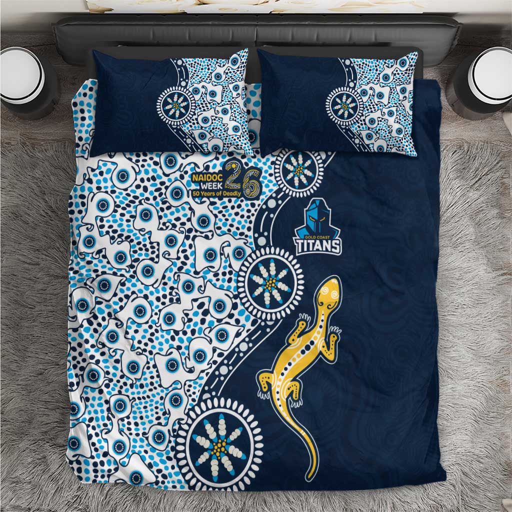 Gold Coast Titans NAIDOC Week 2026 Bedding Set Aboriginal Lizard Dot Painting - 50 Years of Deadly